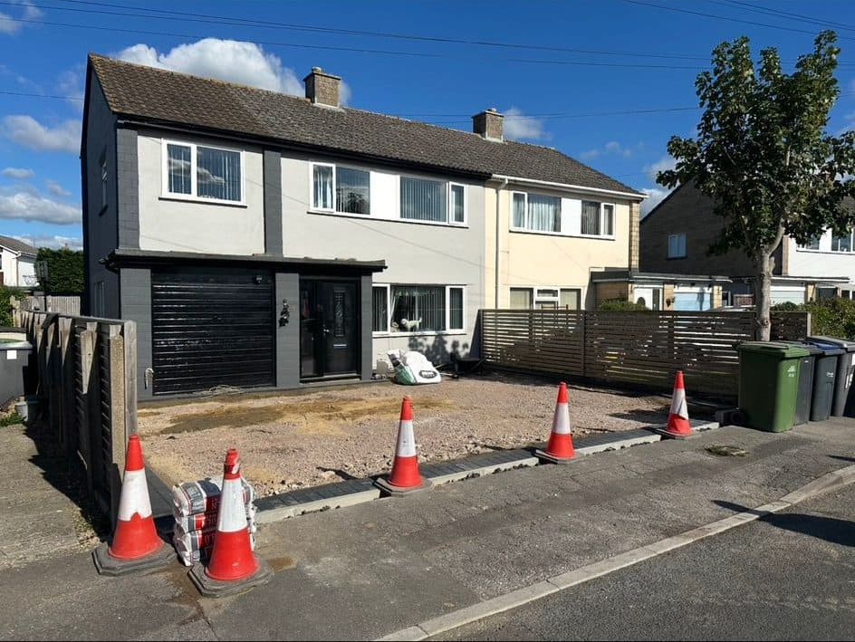 Driveway sub-base levelled with new block-paved edging before resin is laid